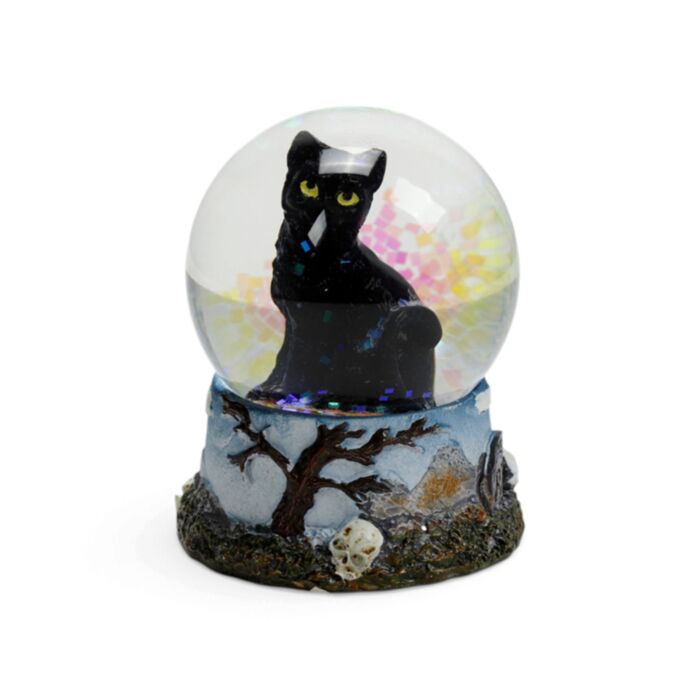 Schwarze Katze Schneekugel