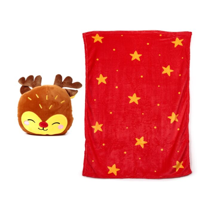 Blankeazzz Festive Friends Weihnachten Rudolph 2 in 1 Plüsch Reisekissen & Decke