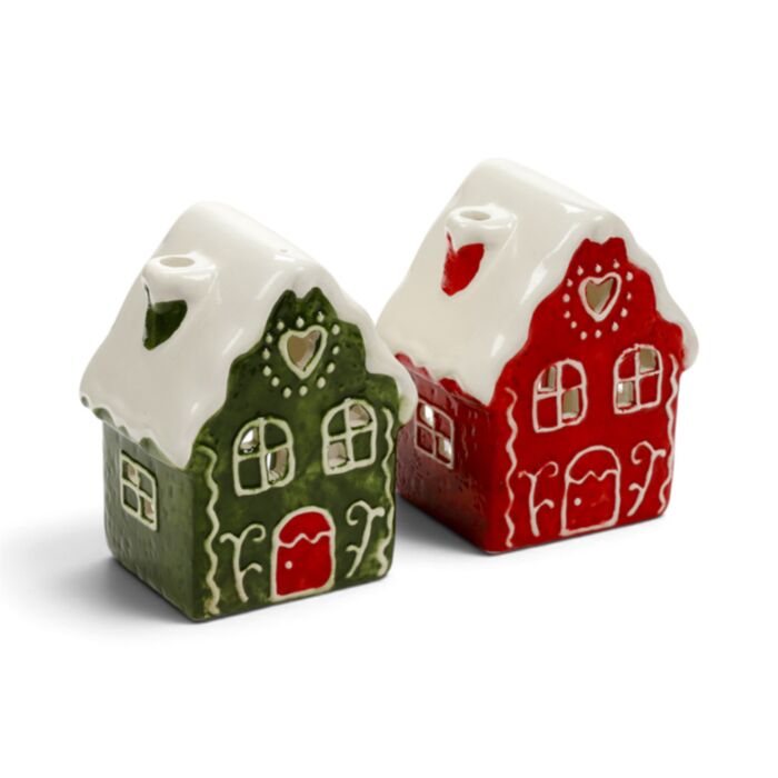 Weihnachten Lebkuchenhaus Teelichthalter  - Rot & Grün