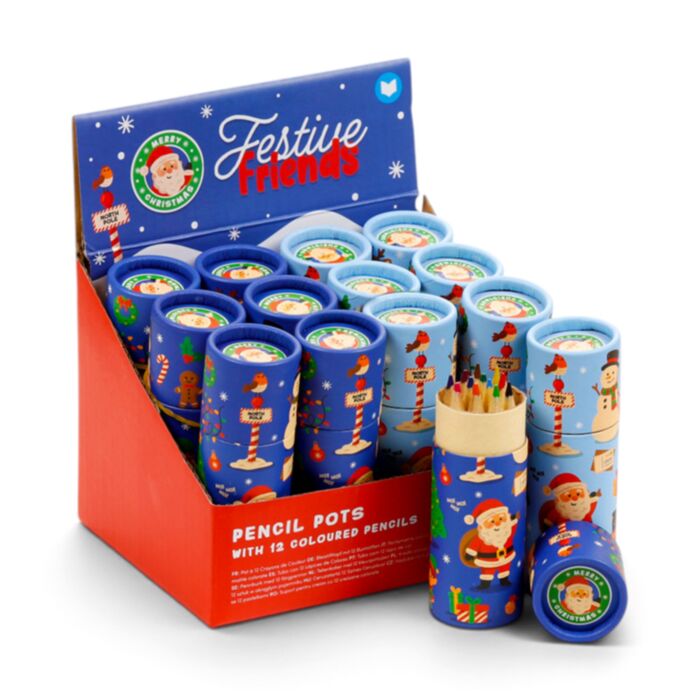 Festive Friends Weihnachten Stiftebox mit 12 Buntstiften
