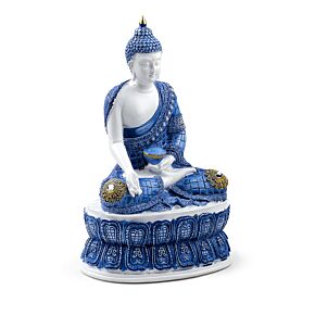 Thai-Buddha im Lotussitz Blau-Weiß