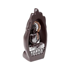 Buddha im Lotussitz in einer ausgehöhlten Hand Schwarz-Silber