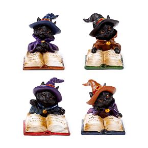 Witches Black Cat Katze liest aus einem Zauberbuch