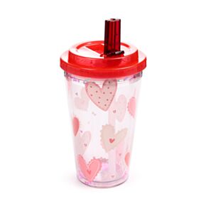 Amore Herzen Becher mit Deckel & Flip-Strohhalm 500ml