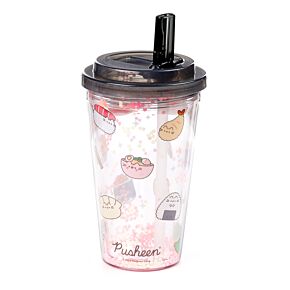 Pusheen the Cat Katze Sushi Club Doppelwandiger Trinkbecher mit Flip-Strohhalm 500ml
