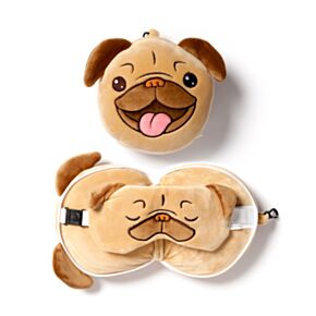 Relaxeazzz Barks Mopps der Mops Hund Plüsch Reisekissen & Schlafmaske