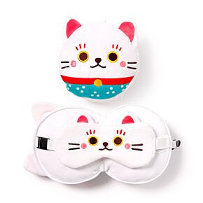 Relaxeazzz Maneki Neko Glückskatze Plüsch Reisekissen & Schlafmaske