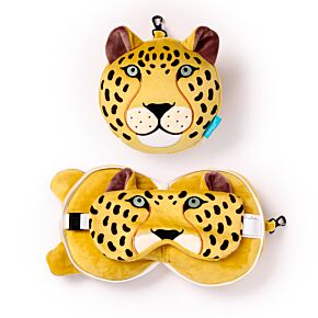 Relaxeazzz Leopard Plüsch Reisekissen & Schlafmaske