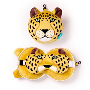 Relaxeazzz Leopard Plüsch Reisekissen & Schlafmaske