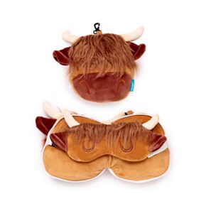 Relaxeazzz Highland Coo Kuh Plüsch Reisekissen & Schlafmaske