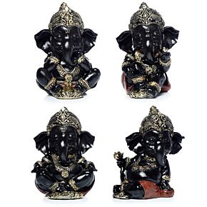 Sitzender Ganesha Schwarz-Rot-Gold 12cm