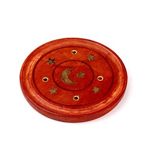 Mangoholz Runder Räucherbrenner mit Mond & Sternen Inlays
