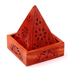 Mangoholz-Räucherbrenner-Pyramide mit Blumen-Schnitzereien