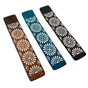 Mangoholz Räucherstäbchenhalter mit Blumenmuster Mangoholz Räucherstäbchenhalter mit Blumenmuster