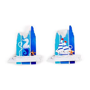 An der Küste Souvenir Magnet in Strandbrettform - Seepferdchen & Boot An der Küste Souvenir Magnet in Strandbrettform - Seepferdchen & Boot