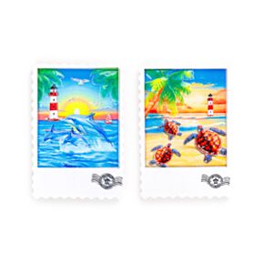 An der Küste Souvenir Magnet in Briefmarkenform - mit Schildkröten & Delfinen