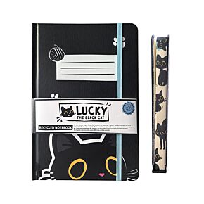 Lucky the Black Cat Schwarze Katze Notizbuch A5 Liniert Recyclingpapier