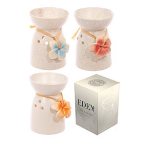 Keramik Duftlampe mit Blume Creme Gefleckt