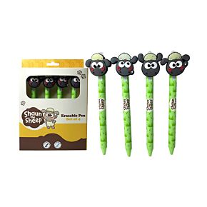 Shaun the Sheep Radierbare Stifte mit niedlichem kawaii Shaun das Schaf Topper, 4er-Set 