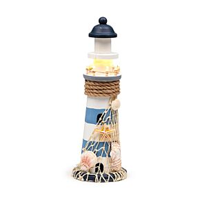 Strand-Souvenir - Leuchtturm Figur mit Muscheln und LED-Licht