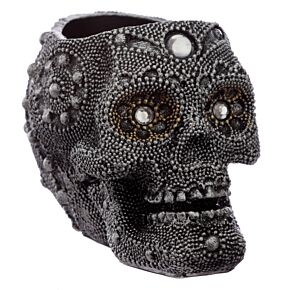 Silber perlenbesetzer Totenkopf Teelichthalter 