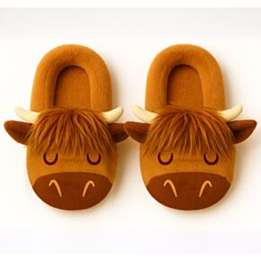 Highland Coo Kuh rutschfeste Plüsch-Hausschuhe Größe 39-41 EU