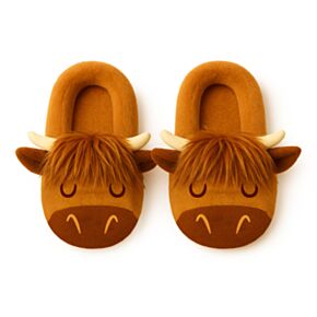 Highland Coo Kuh rutschfeste Plüsch-Hausschuhe Größe 36-38 EU